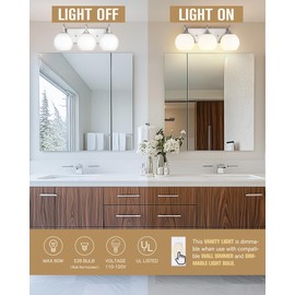 Emak 3-Light Bathroom Vanity Light, Modern Brushed Nickel Bathroom Light Fixtures Over Mirror with Milk Glass Shade, Globe Vanity Lights for Mirror, Bath, VL118-BN-ML-3