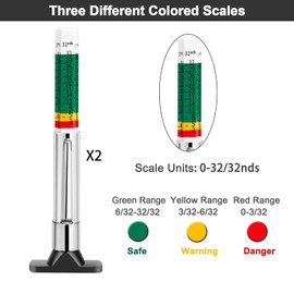 2 PCS Tyre Tread Depth Gauge Uk Tyre Depth Gauge, Tire Tread Depth Gauges For Car Color-Coded Car Tire Metric Accurate Measurement Tool 0-32NDS/0-25mm Range,tire Gauge for Various Vehicles