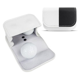 Crest Golf Ball Case for 2 Balls, Golf Ball Pouch, Fashionable, Lightweight, Popular Golf Equipment, Golfer Gift, Golf Ball Holder, PU Leather Trinket Tea Pouch, Black and White, half, Minimalist