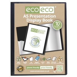 eco-eco A5 50% Recycled 10 Pocket Presentation Display Book, eco041, Black