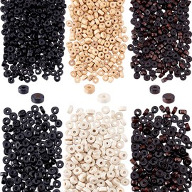 PH PandaHall Pack of 2400 Flat Round Wooden Beads 3 Colours Wooden Coin Beads Yellow/Brown/Black Wood Spacer Beads Unpainted Wooden Disc for Necklaces Bracelets Crafts Home Macrame 8 mm / 6 mm