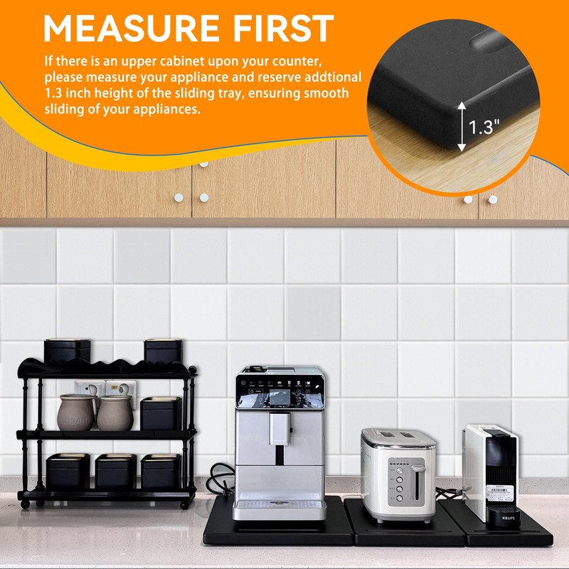 Wood Appliance Sliders with 360' Wheels, Sliding Tray for Coffee