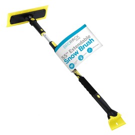 BIRDROCK HOME 55" Extendable Snow Brush with 14" Foam Head & Detachable Scraper | Aluminum Grip for Car, Truck, SUV | Safe on Auto Windshield & Windows | Wide Frost Remover - Yellow