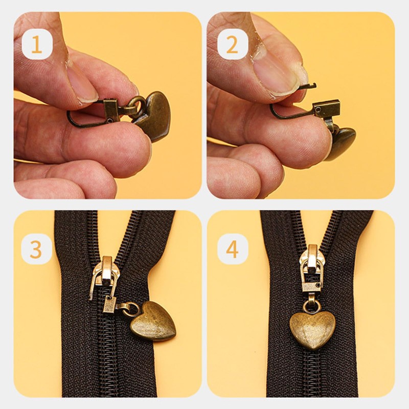 15Pcs Heart Shaped Zipper Pull Replacement, Detachable Zip Pulls Metal