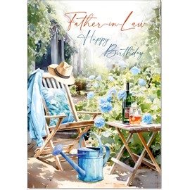 doodlecards Father-in-Law Birthday Card Relax in the Garden Medium Size with Plain Envelope