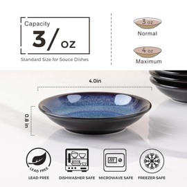 LERATIO Ceramic Soy Sauce Dishes of 6, Reactive Glaze Dipping Sauce Cups/Bowls/Dishes for Kitchen, 3oz Ceramic Small Bowls for Side Dishes, Snacks,and Sushi,Condiment,Dishwasher Safe -Blue