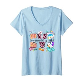 Womens Cute EVS Scrup Top Nurse Day CNA RN Nurse Week Gifts Nursing V-Neck T-Shirt