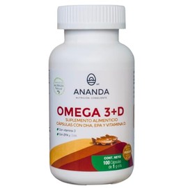 Omega 3 con vitamina D. ANANDA NUTRICION - Suplemento certificado de origen Islandés. Alta concentración de EPA y DHA Sin rellenos. 100 cápsulas.