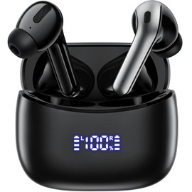 ZINGBIRD Wireless Earbuds 60hrs Bluetooth Headphones Stereo Bass Ear Buds with Mic LED Display Lightweight Fit Bluetooth 5.4 in-Ear Earbud IPX7 Waterproof Sport Earphones for Phone Laptop TV Pad Black