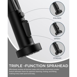 FORIOUS Black Kitchen Faucet with Soap Dispenser, Stainless Steel Single Handle Spring Commercial Sink Faucet with Pull Down Sprayer for RV Camp Bar Farmhouse