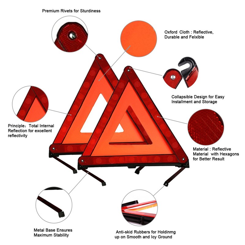 XOOL Emergency Warning Triangle Kit – Roadside Safety Kit with