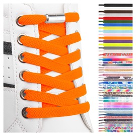 SULPO Elastic rubber shoelaces without ties, flat, with twist closure Orange Size: One Size
