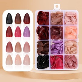 288Pcs Short Press on Nails Almond Fake Nails Solid Color False Nails Glossy Acrylic Artificial Fingernails Tips for Women DIY Manicure Art 12 Colors