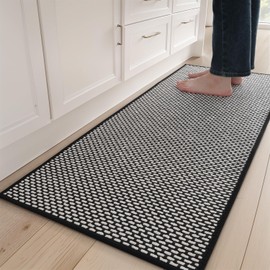 AMOAMI Kitchen Mats for Floor, Kitchen Rugs Non Slip Machine Washable, Kitchen Runner Rugs Non Skid Super Absorbent Dirt Resist in Front of Sink Standing Mat, 20"x32" Black