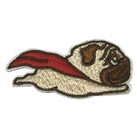 Pug Flying Dog Breeds Canine 2.5" Embroidered Patch DIY Iron-on or Sew-on Decorative Applique Paw Print Labrador Lab Retriever German Shepherd Bulldog Beagle Poodles Dachshunds Cat Tiger Lion