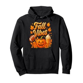 Fall Vibes Pumpkin Spice Latte Football Jack O Lantern Pullover Hoodie