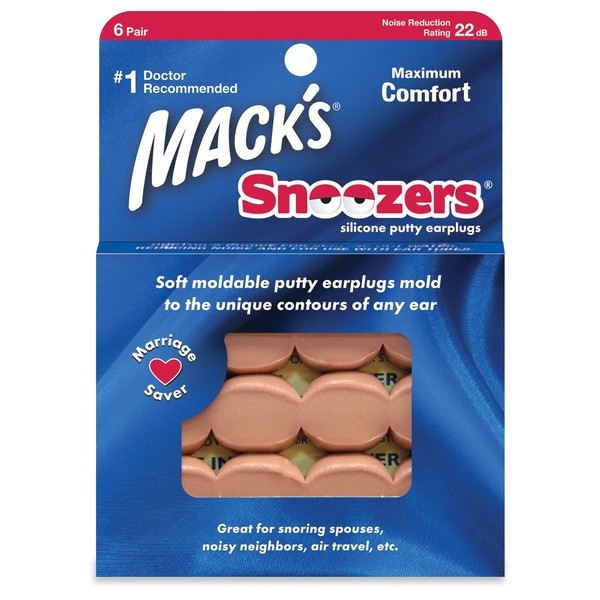 Macks Snoozers Silicone Putty Earplugs, 6-Pair (Pack of 2)