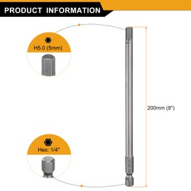 HARFINGTON H5.0 Hex Head Drill Bit Wrench 5mm Metric Flat Tip 1/4" Hex Shank 200mm (8") Long Magnetic Hexagonal Screw Driver Socket Industrial Screwdriver Power Bits