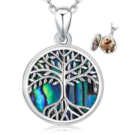 Tree of Life Locket Necklace That Holds Pictures Sterling Silver Family Tree Pendant Jewelry Gifts for Women Abalone Shell Necklace Graduation Gift for Her 2022, with Fine Gift Box