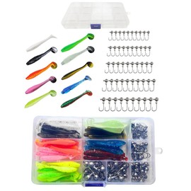 Worm Lures Jig Heads Set of 100 Pieces 10 Colors 5 Sizes 1g 1.8g 2.5g 3.5g 5g Storage Case Included (Shad Tail A Type)