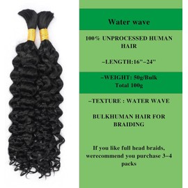 Water Wave Curly Bulk Human Braiding Hair for Boho Braids 2 Bundles Ombre Brown Water Wave Hair Extensions for Women Hair Extensions Real Hair (1B, 20 Inches)