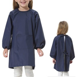 Emfay Smock Children's Plain Apron for Boys and Girls, Lunching, Drawing, Kindergarten, Nursery, 12 Colors, Navy, L
