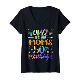Womens OMG It's My Mom's 50th Birthday Sweet 50 Years Old V-Neck T-Shirt