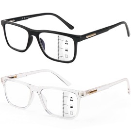 Missfive 2 Pack Unisex Multifocus Progressive Reading Glasses - Blue Light Blocking Anti UV/Eye Strain, Durable Metal Spring Hinge Multifocal Readers, Stylish Cheaters for Near Workspace,+300
