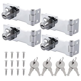 YOUNTHYE 4Set Hasp and Staple Lock, 3 Inch Twist Knob Keyed Hasp Lock Heavy Duty Hasp and Staple with Padlock, Locking Hasp Shed Locks for Gate Cabinets Cupboard Drawer