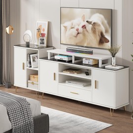 YAOHUOO 45" Large TV Riser for 32-60 inch TV, TV Riser Stand Shelf with Steel Legs, Tabletop TV Stand Riser for Home Office,White