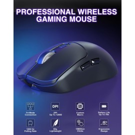 AULA SC580 Wireless Gaming Mouse, 2.4 GHz/USB-C/BT Wireless Gaming Mouse, 12000 DPI, 6 Programmable Buttons, Wireless Ergonomic Mouse for PC/Mac Gamers (Black)