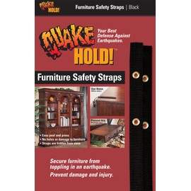 Quakehold! Furniture Strap Kit, Earthquake Fasteners for Disaster Preparedness, Child Proof Safety Straps for RV, Home Office, Helps Prevent Damage and Injury, Easy to Install, Black