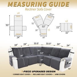 Arfntevss Waterproof Recliner Sectional Couch Covers for Reclining Sectional L Shape Sofa Cover Non Slip Washable Recliner L Shaped Slipcover Sets for Dog Furniture Protector (5 Seater, Dark Gray)