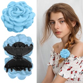 Hair Clip Flower Multicoloured, Rose Flowers Hair Clips, Hair Clip Flower Multicoloured, Large Flower-Shaped Claw Clips, Flower Hair Clip for Thick Hair, Colourful Flower Hair Accessories for Women