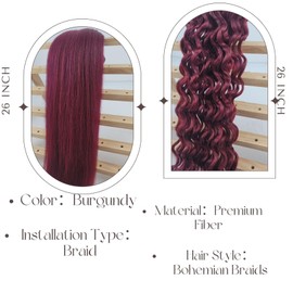Burdundy Braiding Hair Pre stretched for Bob Boho Braids Pre stretched Boho Braiding Hair
