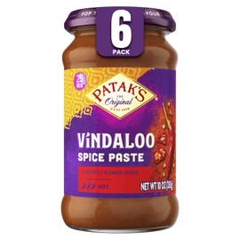 Patak's Vindaloo Spice Paste, Hot Indian Curry with 11 Expertly Blended Spices, Gluten-Free & Vegan, Flavorful Base for Chicken, Seafood, Vegetables & More, 10 oz Jar, 6-Pack
