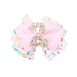 PandaEar Birthday Hair Bow for Baby Girls 1 2 3 4 5 6 Years Pink Sprinkle Decorations Confetti Hair Accessories for Birthday Party, Photoshoot Pink-2