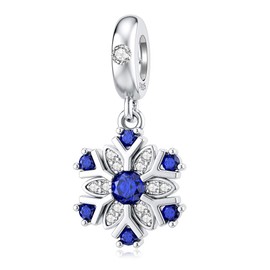 Dalaran Sterling Silver Blue Charms Christmas Snowflake Bead Pendant Fit Charms Bracelet Necklace, Silver