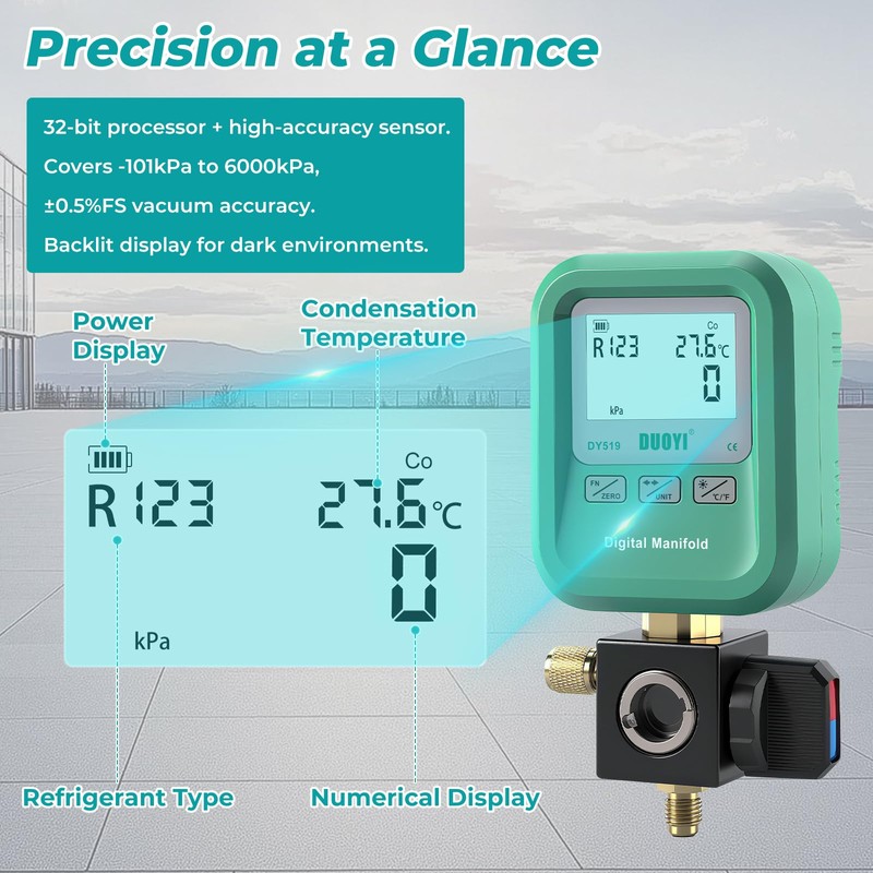 DUOYI DY519 3-in-1 HVAC Digital Manifold Vacuum Gauge Refrigerant Charging,