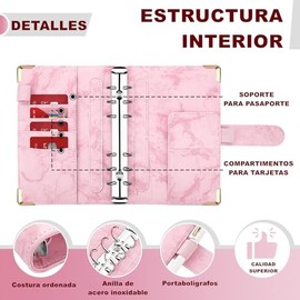 Organizador de Dinero A6, Organigastos Tipo Cartera Cuero con 12 Sobres Transparentes con Cierre, 12 Hojas de Planificador de Presupuesto de Finanzas,