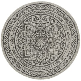 SAFAVIEH Courtyard Collection 6'7" Round Light Grey/Black CY8734 Indoor/ Outdoor Waterproof Easy Cleaning Patio Backyard Mudroom Area Rug