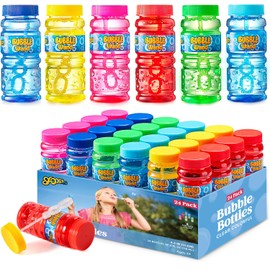 Sloosh 24 Pack Assorted Colors Bubble Solution Bottles with Wand (4 Oz) for Kids' Bubble Toys Summer Activity, Easter, and Assortment Party Favors
