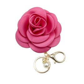 ChungLong0593 Elegant Camellia Flower Faux Pearl Keychain For Women Vintage Floral Key Ring for Women Birthday Jewelry-Pink