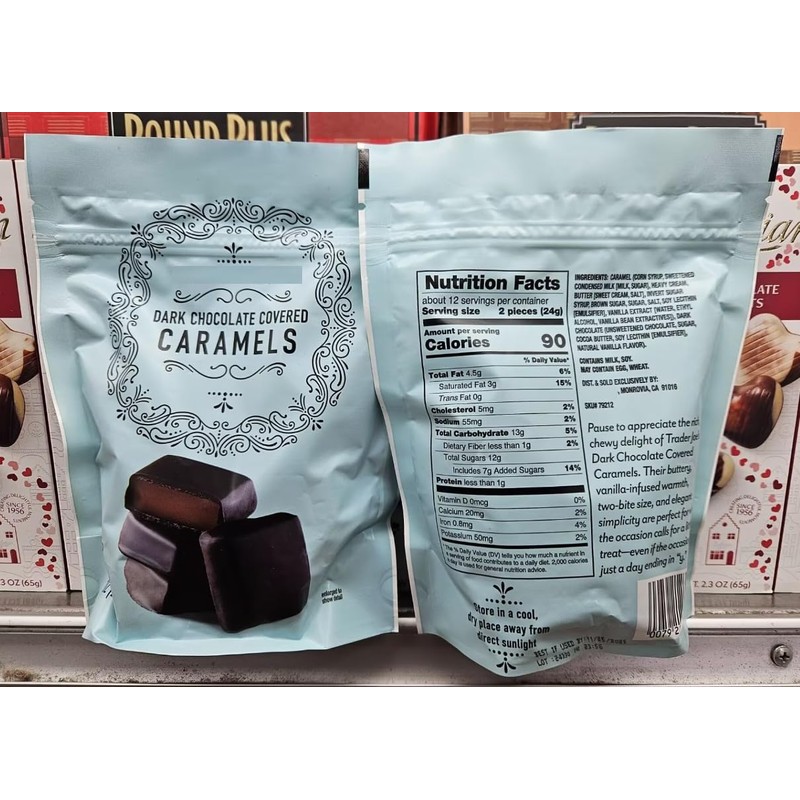 Trader Joe Dark Chocolate Covered Caramels 10oz 284g (2 Bags)