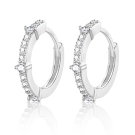 Sterling Silver Hoop Earrings for Women Grils | Small Silver Huggie Hinged Hypoallergenic Cubic Zirconia Sleeper Hoops Jewelry Gifts for Birthday Wedding Multiple Piercing