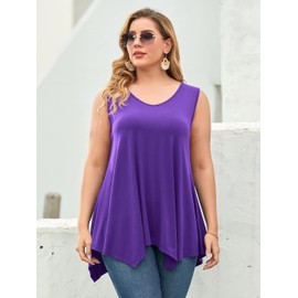 LARACE Plus Size Tank Tops for Women V Neck T Shirts Summer Sleeveless Tunic Tops Loose Fit Flowy Blouse(3X,Deep Purple)