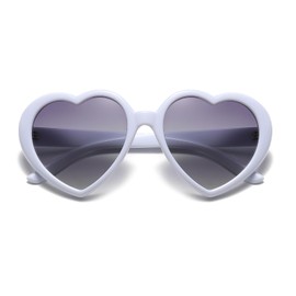 YUELUQU Heart Sunglasses Women Men Polarised 90s Vintage Festival Accessories Party Glasses, white-grey