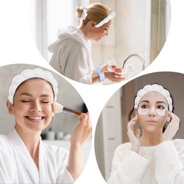WD&CD Headband, Women's Spa Hair Band, Make Up Headband, Wrist Wash Band Set for Skin Care, Facial Cleansing, Shower White