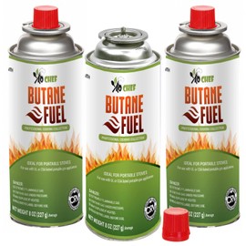 Jo Chef Butane Fuel Canister, 8 oz Butane Cylinder, Pure Refined Butane Gas for Camping Stove Or Use Directly with Brûlée Kitchen Blow Torch Head 3 Cans