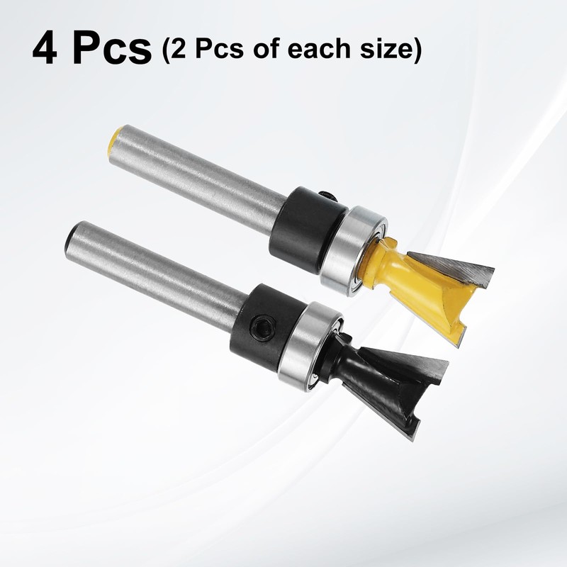 sourcing map 4pcs Dovetail Router Bits 1/4" Shank 1/2+5/8" Dia
